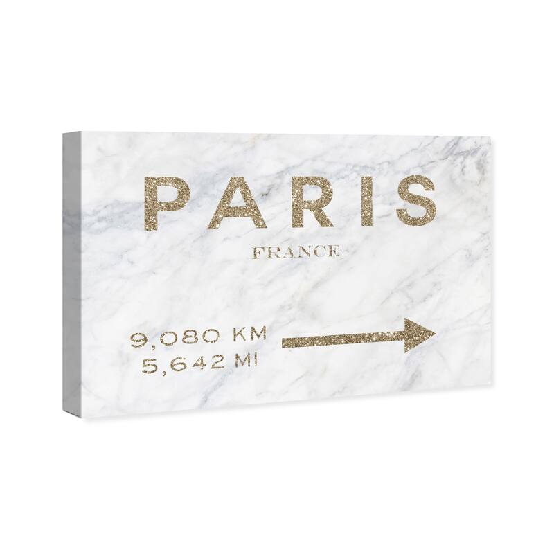Wynwood Studio Canvas Fashion and Glam Paris Road Sign Marble Gold Glitter Gold and Metallic Gold Glam Wall Art Canvas Print