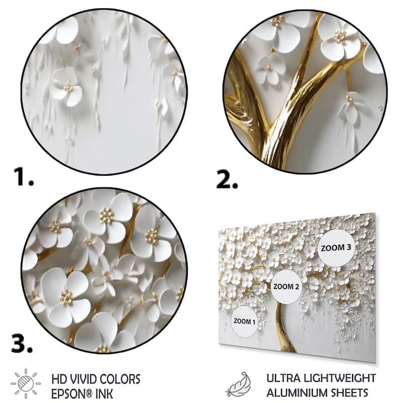 Designart "White Orchid Tree Garden Of Branches III" Tree Floral Metal Wall Art Print On Metal (Print)