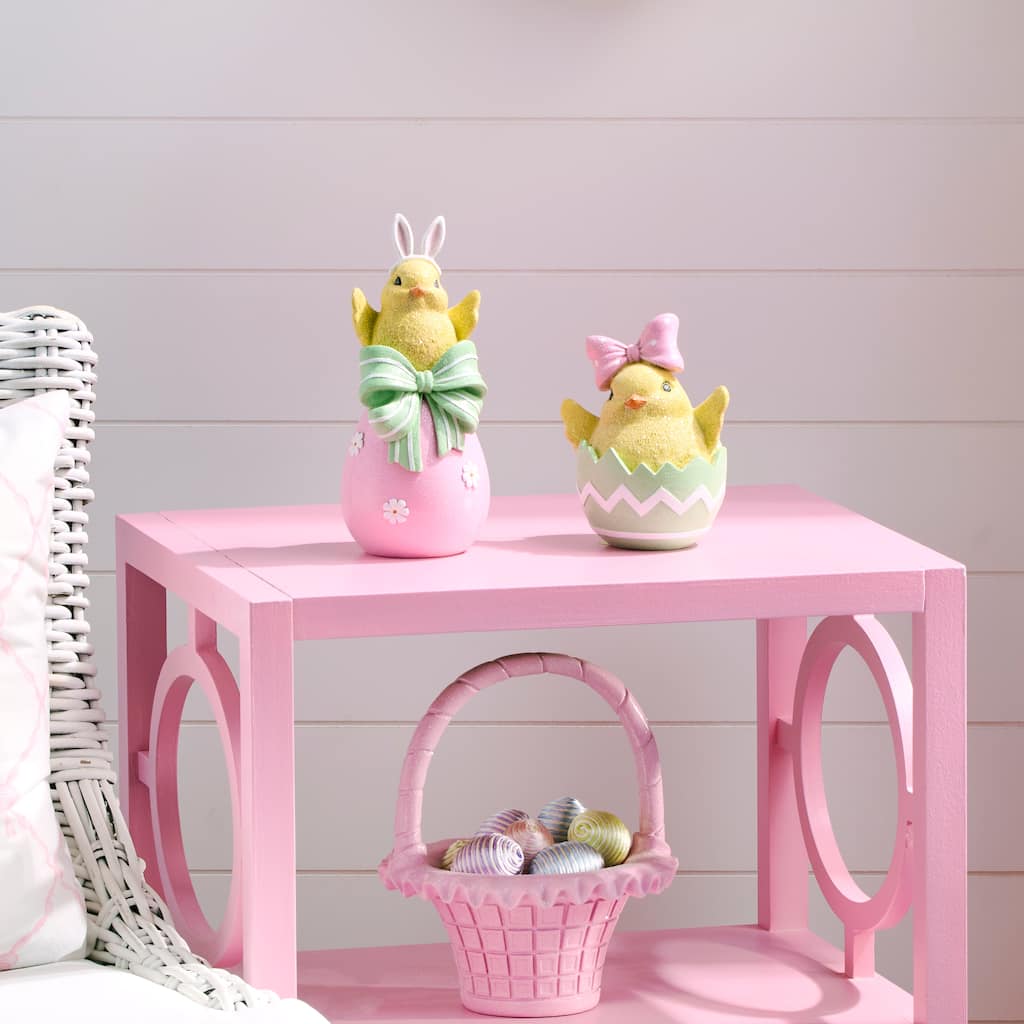 6-9" Resin Chick On Egg Set of 2