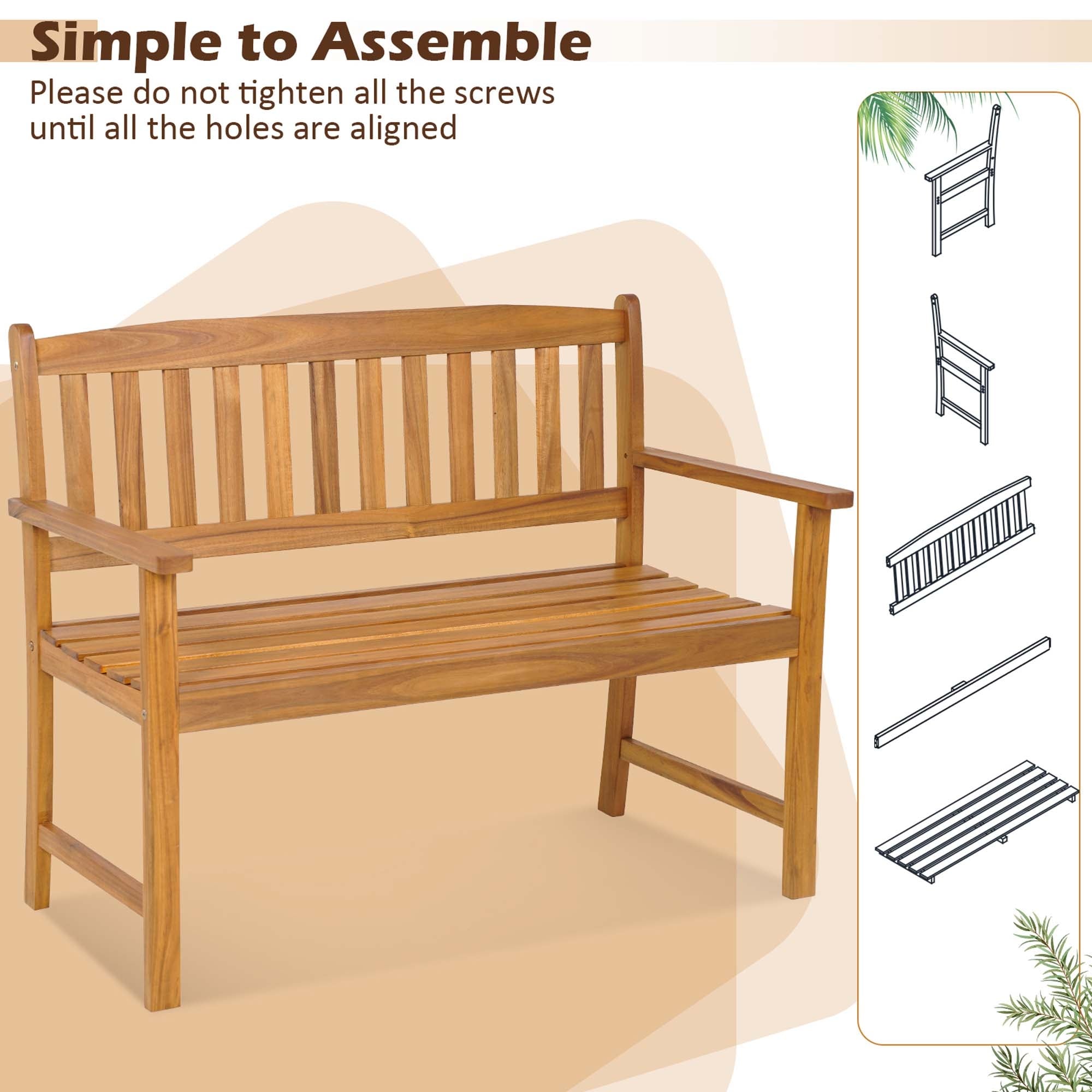 Costway Patio Acacia Wood Bench 2-Person 800 Lbs