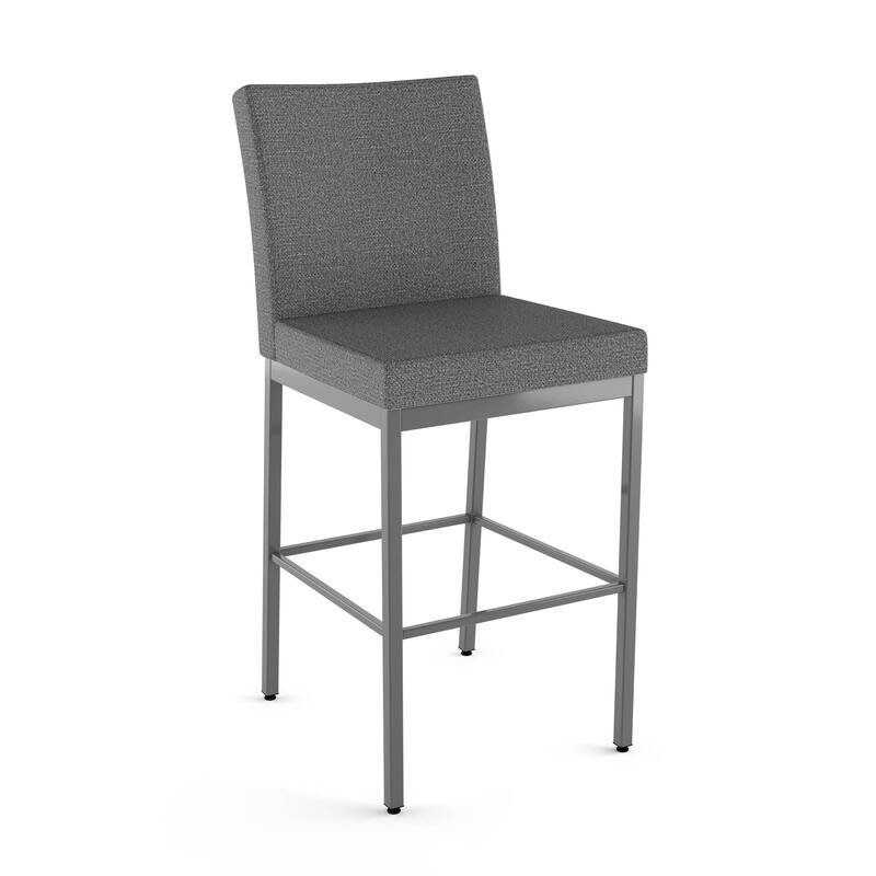 Amisco Perry Plus Counter and Bar Stool - Grey Woven Fabric/Glossy Grey Metal - Counter Height