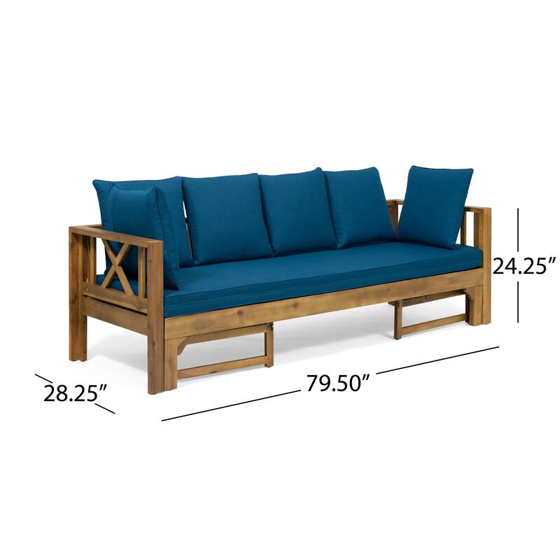Long Beach Outdoor Extendable Acacia Wood Daybed Sofa by Christopher Knight Home