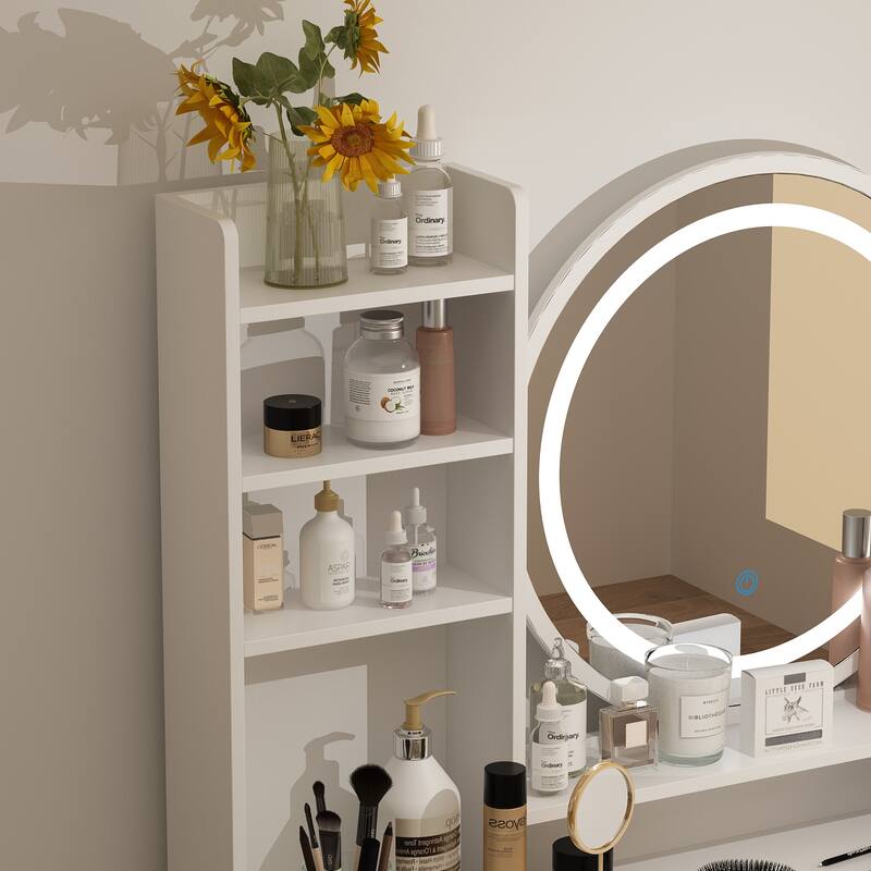 Makeup Vanity Dressing Table, Vanity Mirror with Lights and Table Set - 52"H