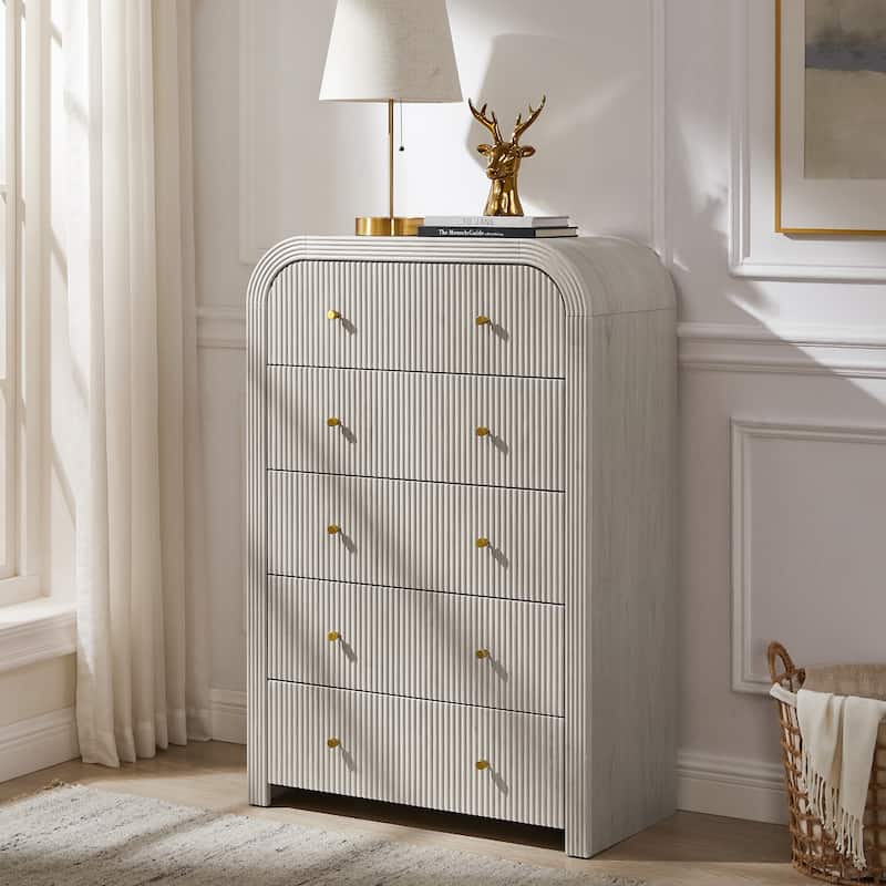 Modern Fluted 5 Drawers Dresser, Wood Chest of Drawers for Bedroom