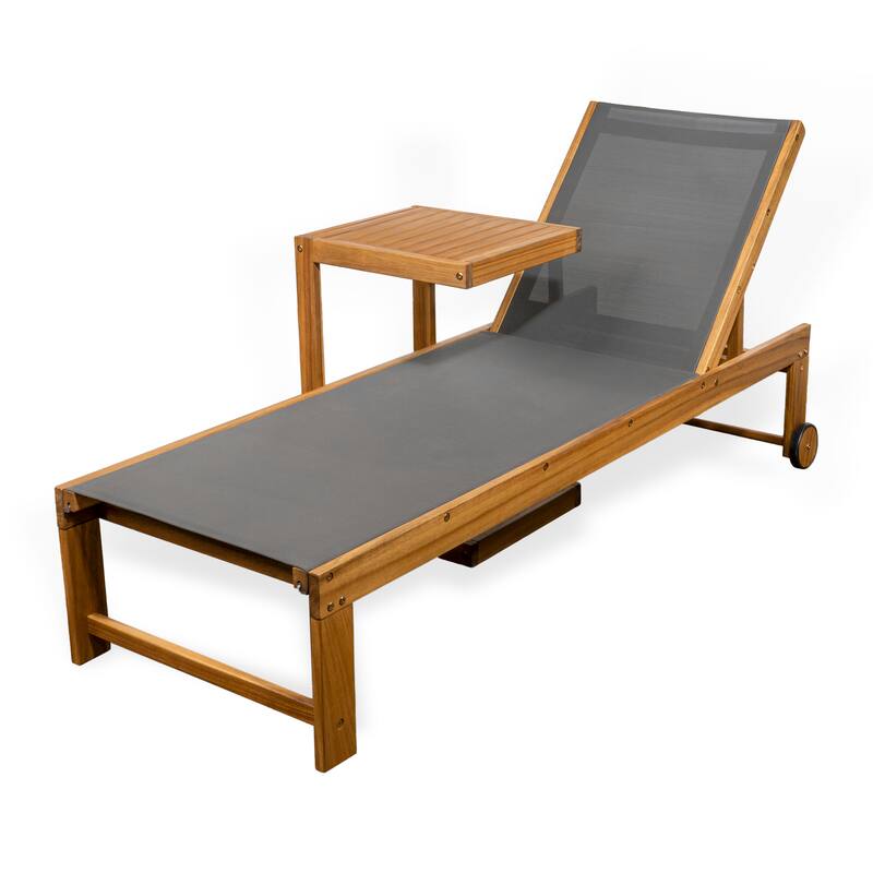 Barclay Coastal Modern Acacia Wood Mesh 3-Position Outdoor Chaise Lounge Set with Side Table, by JONATHAN Y