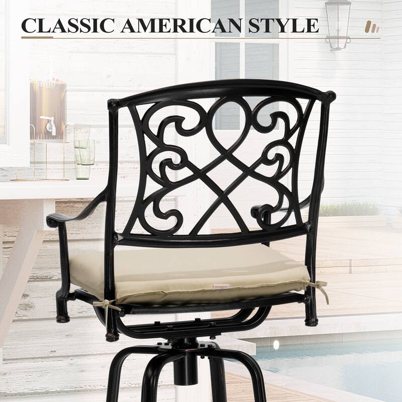Crestlive Outdoor Patio Bar Height Swivel Bar Stool with Sunbrella Cushion