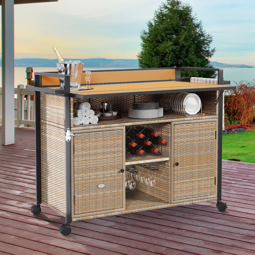 Moasis 54.3" Wicker Bar Cart