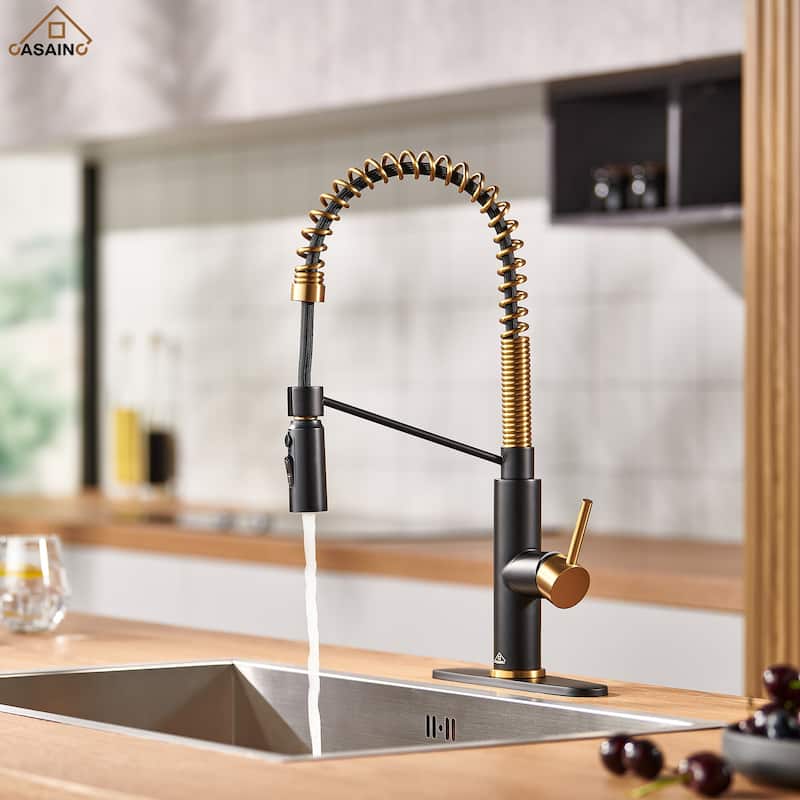 Single Handle Pull Down Sprayer Kitchen Faucet - Brown