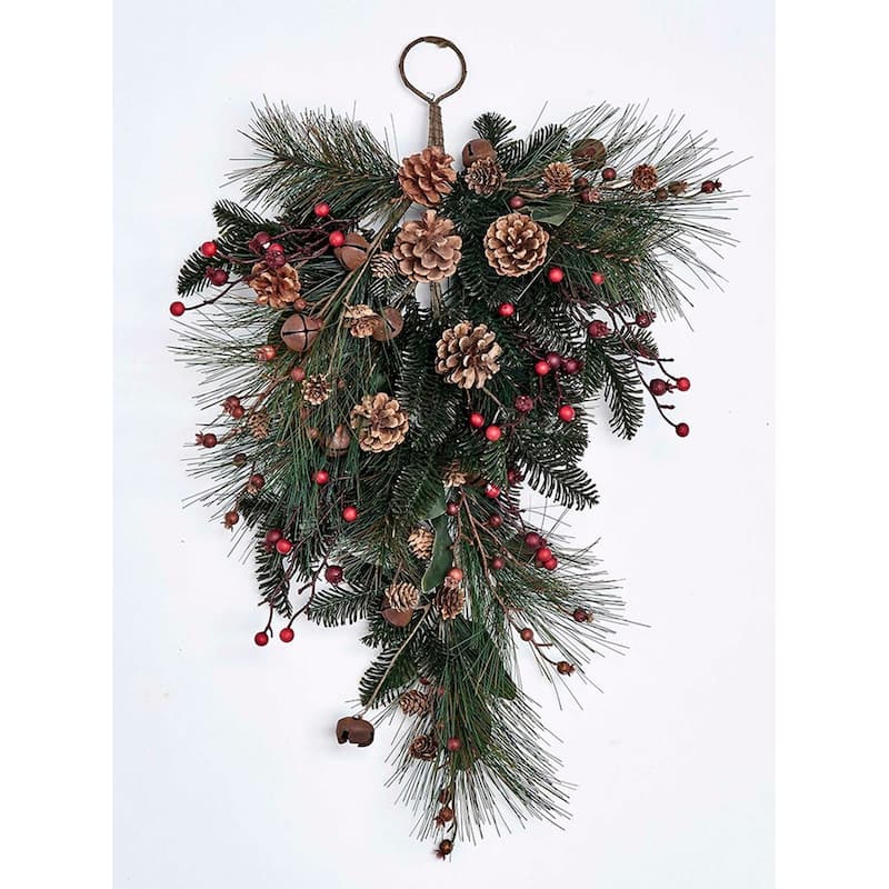 27" Pine Berry Cone Jingle Bell Teardrop - Multicolor