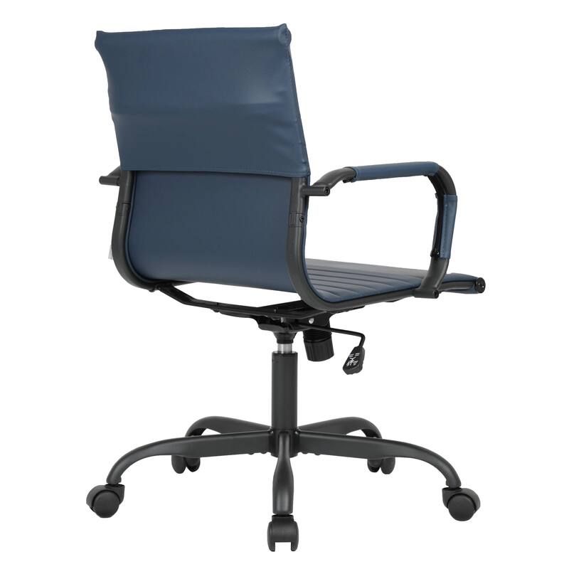 Harris Leather Mid-Back Adjustable Seat Height Office Desk Computer Swivel Chair in Black Metal Frame for Home Conference