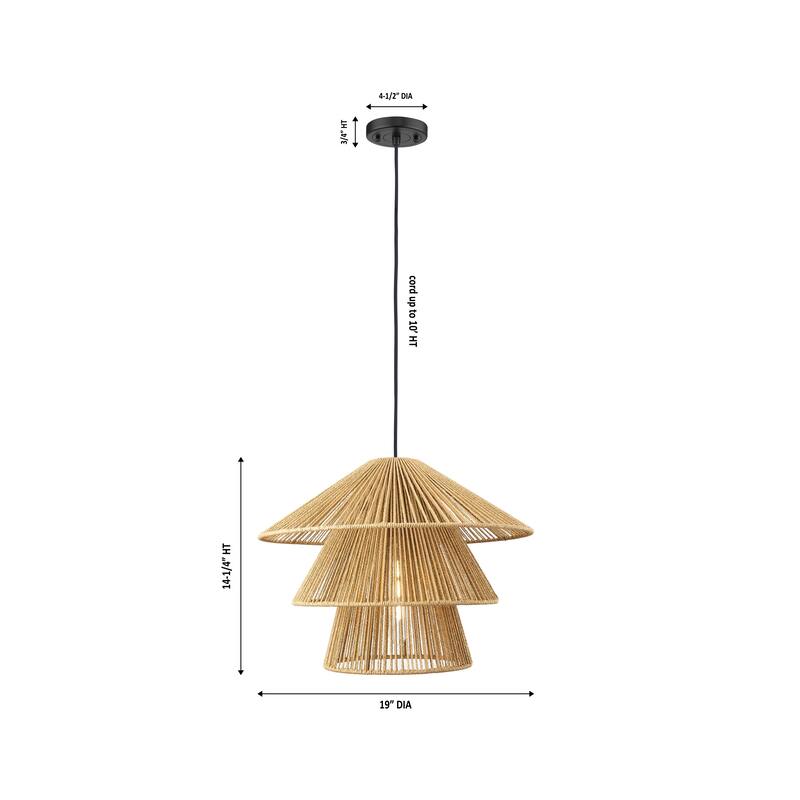 Innovations Lighting Canton - 1 Light 19" Cord Hung Pendant - Matte Black Finish - Natural Shade