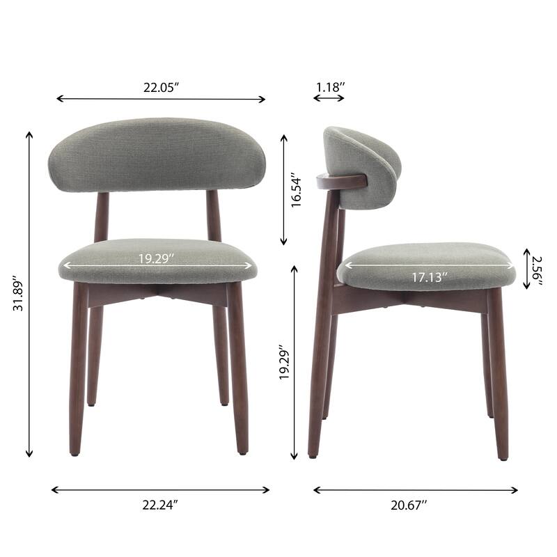 Set of 2 Wooden Dining Chairs, Fabric Upholstered, Beige