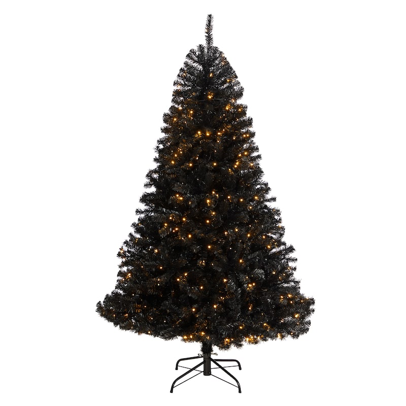 6' Pre-Lit Black Artificial Christmas Tree, Clear LED Lights - 6 Foot