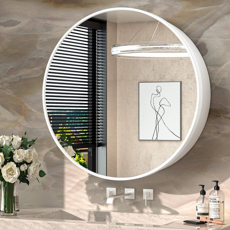 TokeShimi Metal Framed Round Medicine Cabinet with Mirror for Vanity - 20''x20'' - White