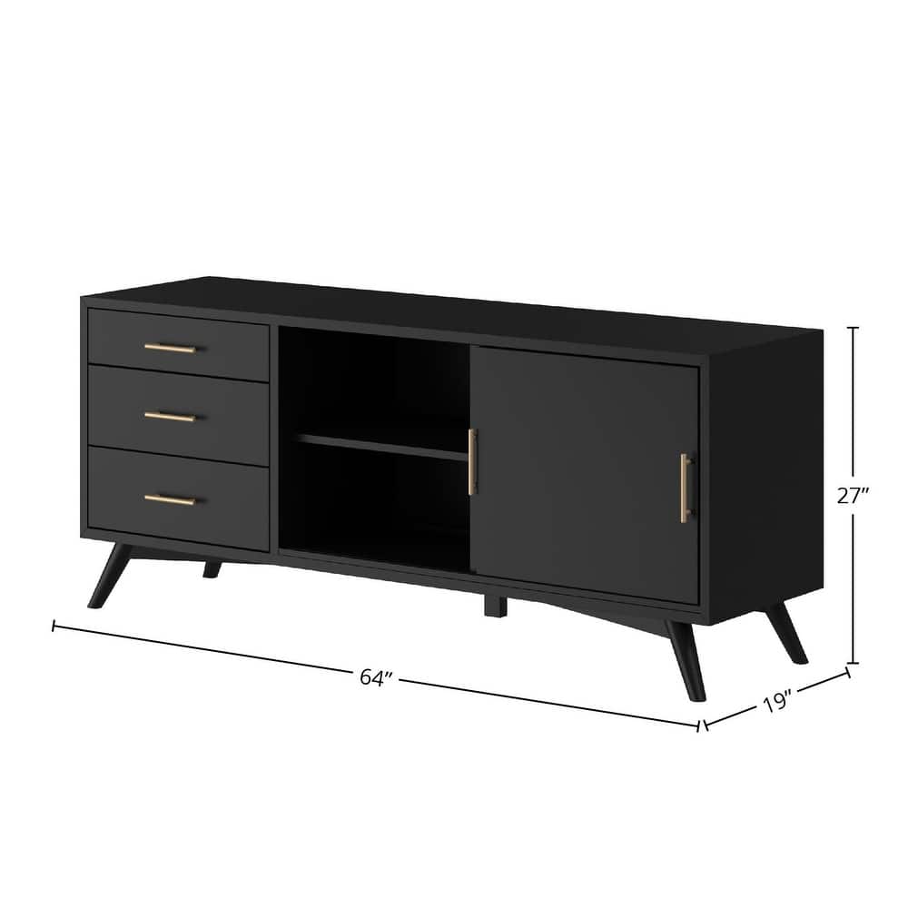 Alpine Furniture Flynn Mid Century Modern Large TV Console, Black