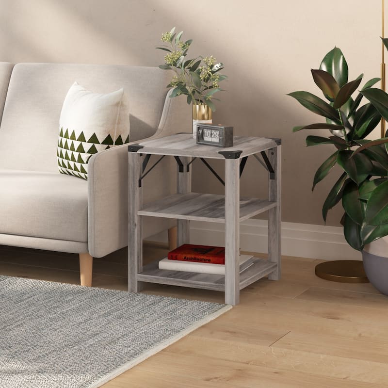 3-Tier Side Table with Metal Side Braces and Corner Caps