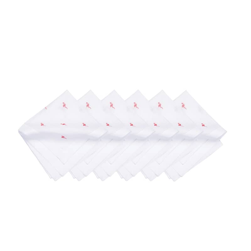 20" x 20" Pink Flamingo Embroidered Machine Washable Hemstitch Napkins Set of 6