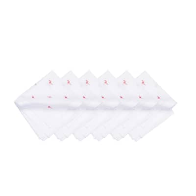 20" x 20" Pink Flamingo Embroidered Machine Washable Hemstitch Napkins Set of 6