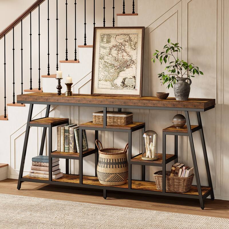 70.9-Inch Extra Long Console Table with Storage for Entryway, Sofa Table Behind the Couch - 13.78" D x 70.87" W x 33.46" H