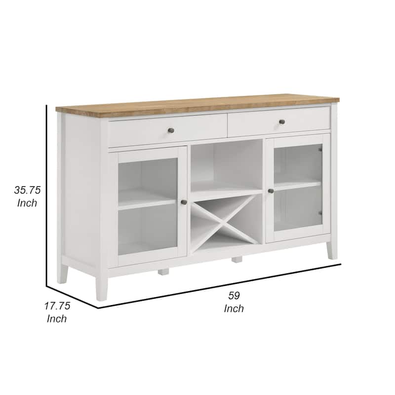 Hoa 59 Inch Dining Sideboard Console Cabinet, 2 Doors, White Brown Wood