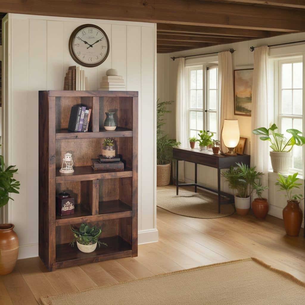 Bridgevine Home Sausalito 64 inch high Bookcase, No Assembly Required, Whiskey Finish