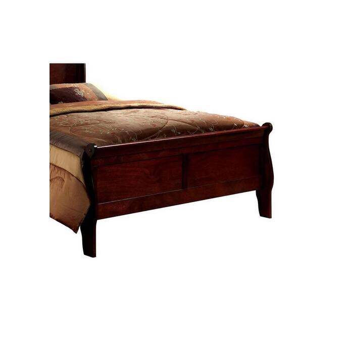 Queen Size Sleigh Bed in Cherry Finish, Transitional Style Solid Wood Bedroom Furniture