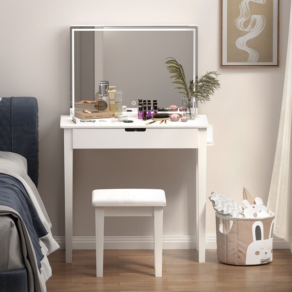 Green scenic Vanity Desk Set with Mirror for Makeup Makeup Table with 1 Drawer Storage Cosmetics White