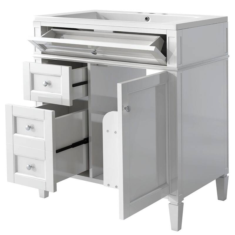 30" Modern Bathroom Vanity with Top Sink and 2 Drawers and a Tip-out Drawer