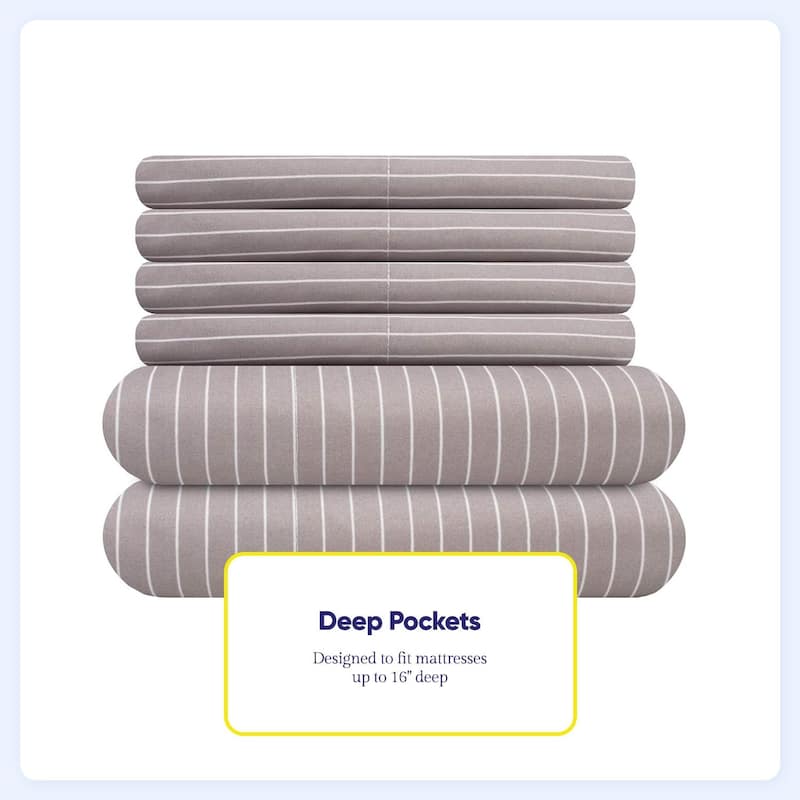 6 Piece Loft Collection Modern Classic Pinstripe Bed Sheet Sets
