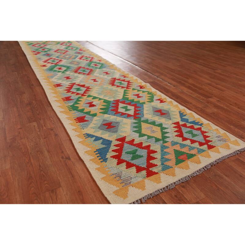 Kilim Oriental Runner Rug Hand-Woven Hallway Multi Wool Carpet - 2'8" x 12'9"