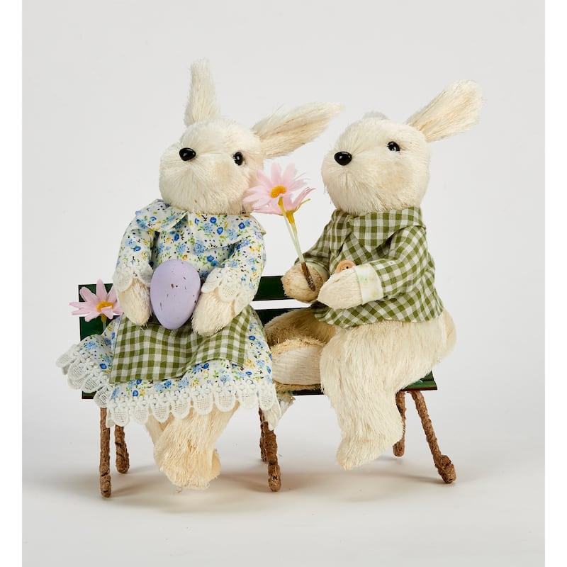 8" Bunnies Sitting on Bench - 8