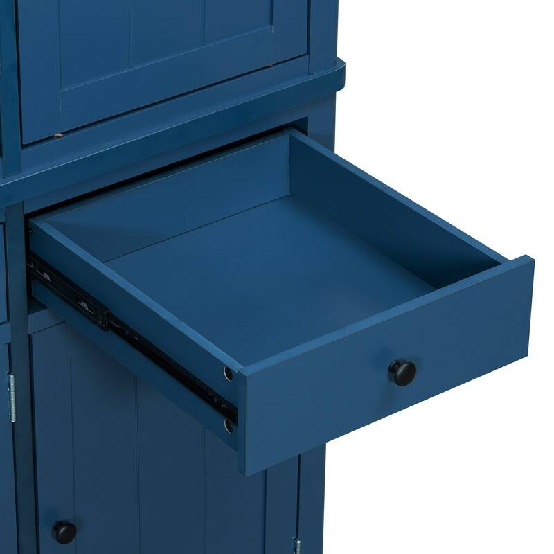 Farmhouse 74.8"Tall Freestanding Kitchen Pantry with Door Shelves,Adjustable Shelves, Pull-out Trays and Drawers