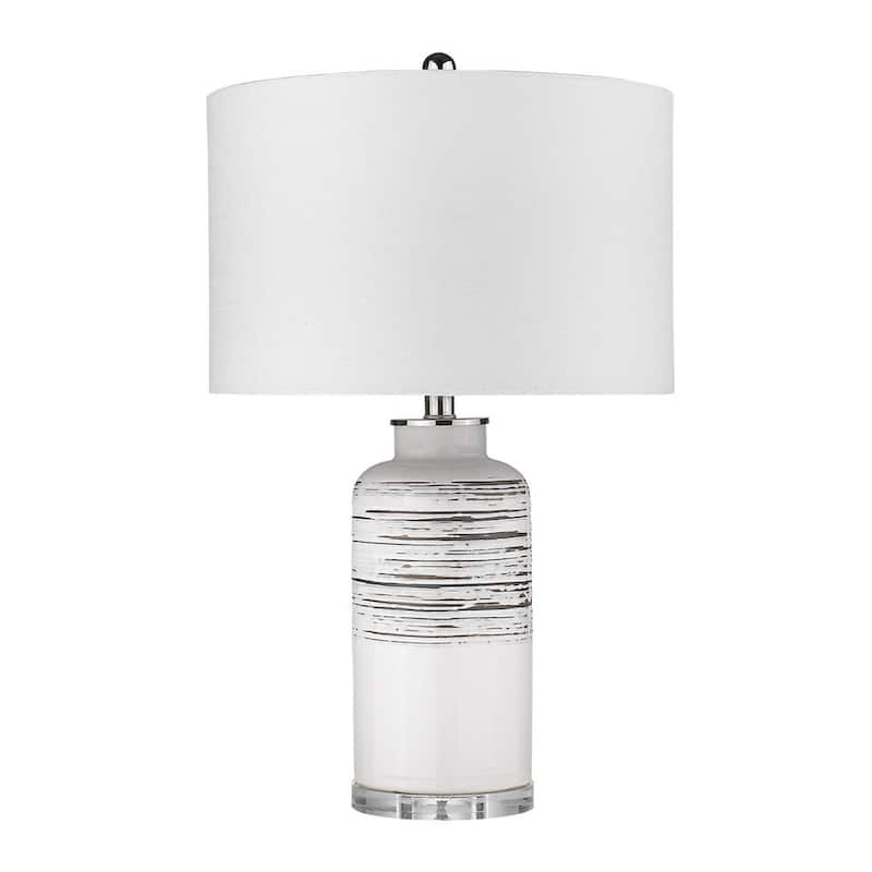 Black and White Ceramic Column Lamp with White Fabric Shade - 15" x 15" x 24.50"