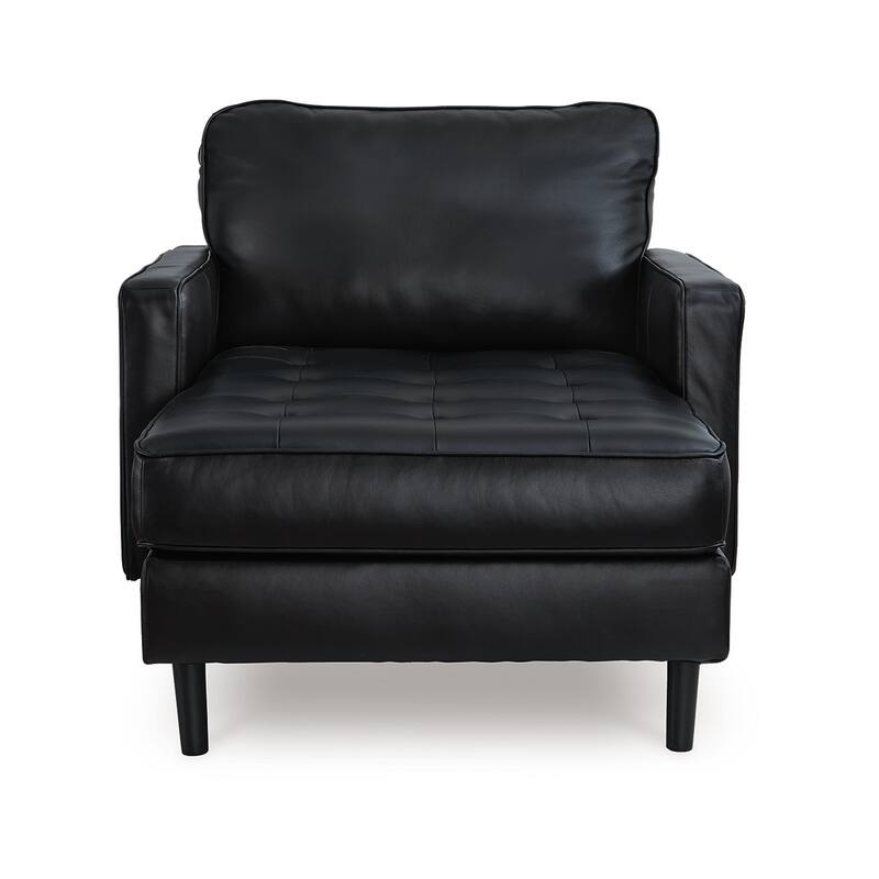 Bryc Chaise Lounge Chair, Classic Black Real and Faux Leather, 64 Inch
