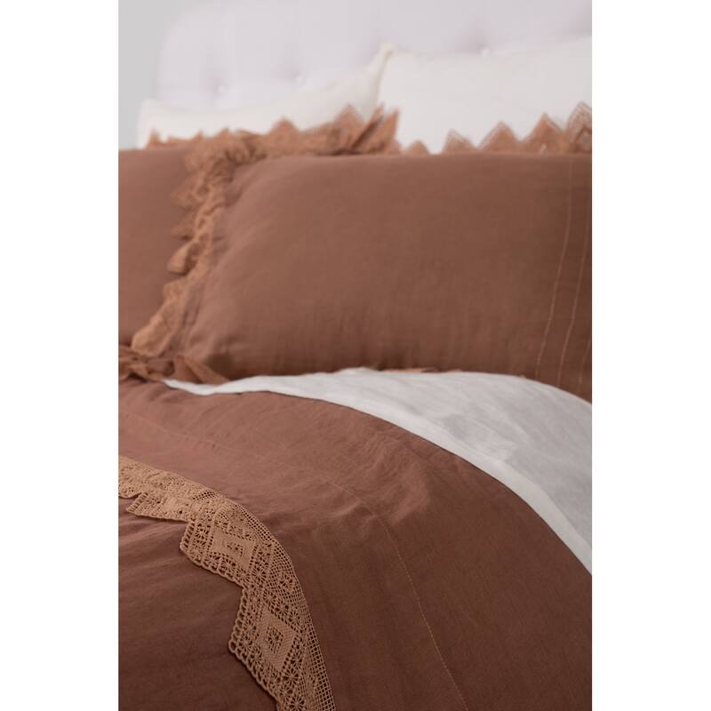 Camilla Lace Linen Duvet Cover, Camel, King