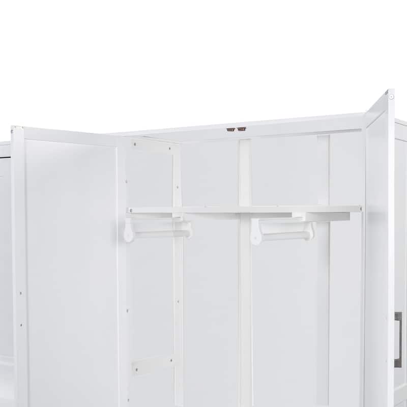 Queen Size Murphy Bed Wall Cabinet Bed with Built-in Wardrobe, Integrated Storage Shelf and Hydraulic Lift System