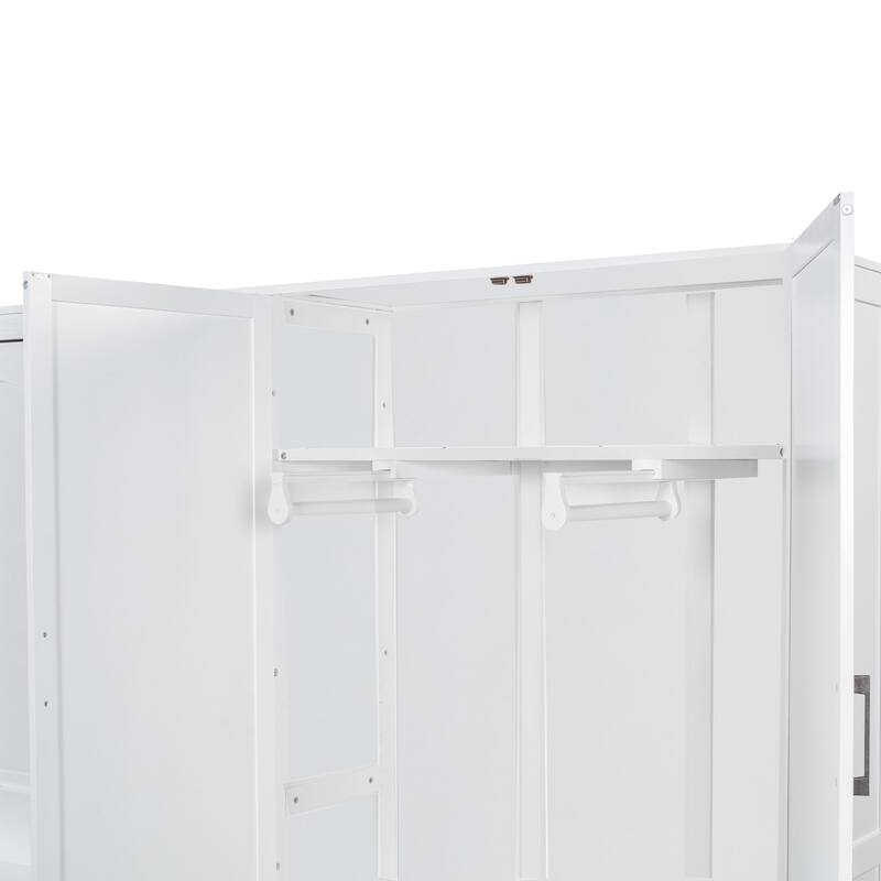 Space-Saving Queen Size Murphy Wall Bed with Built-In Closet and Hydraulic System, White/Gray