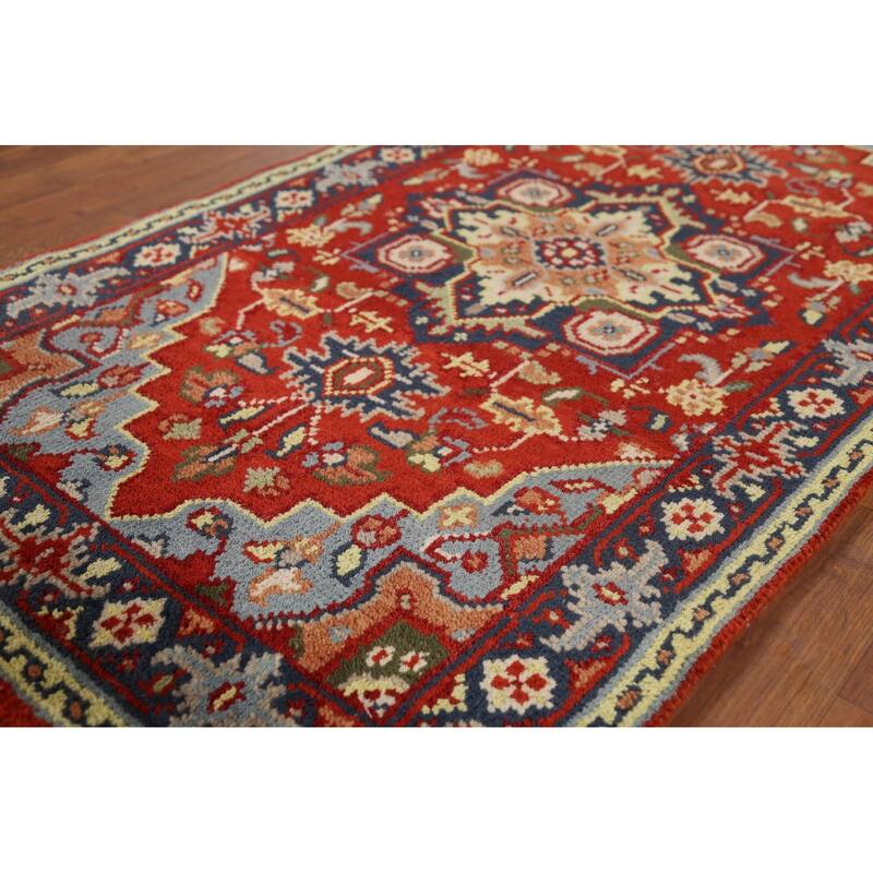Geometric Heriz Serapi Indian Rug Hand-Knotted Wool Carpet - 2'10"x 5'1"