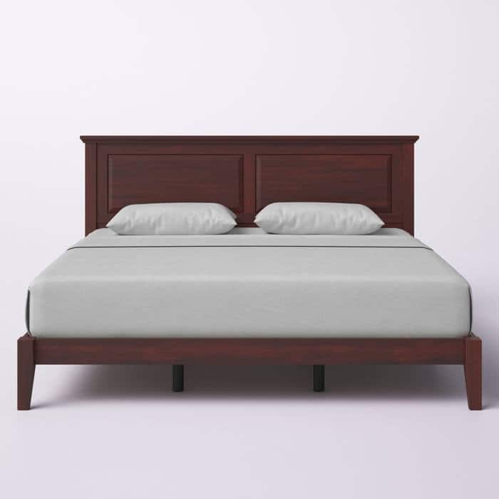 Solid Oak Platform Bed with Tapered Legs and Headboard