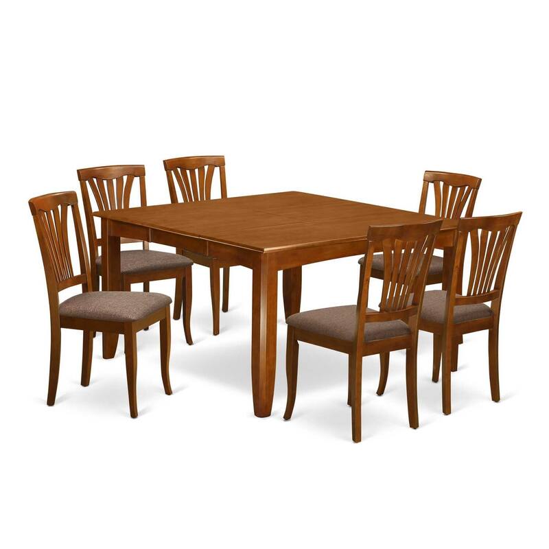 HomeStock 7-Piece Square Saddle Brown Finish Solid Wood Top Dining Table with 6-Chairs