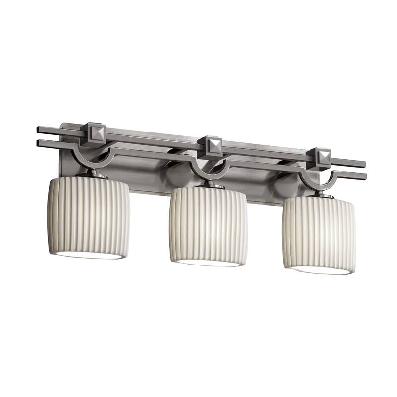 Justice Design Limoges Argyle 3-light Brushed Nickel Bath Bar, Pleats Oval Shade