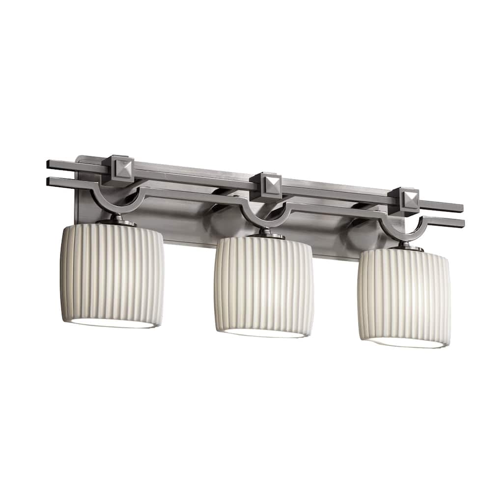 Justice Design Limoges Argyle 3-light Brushed Nickel Bath Bar, Pleats Oval Shade