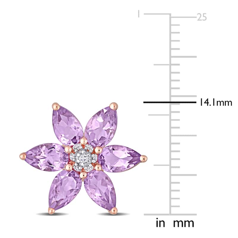 Miadora 10k Rose Gold Amethyst and Diamond Accent Floral Stud Earrings - 14 mm x 14.25 mm x 3 mm - 14 mm x 14.25 mm x 3 mm