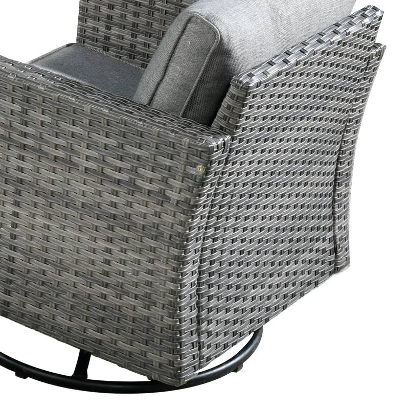HOOOWOOO 9-piece Grey Wicker Patio Outdoor Sectional Set with Swivel Rocking Chair
