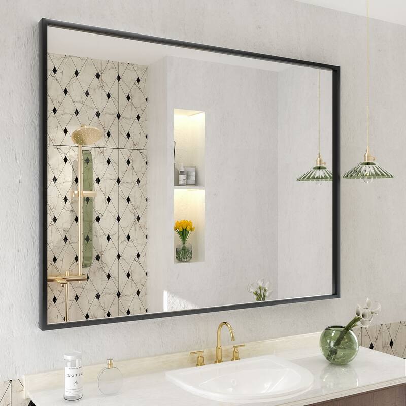 Aluminum Alloy Framed French Cleat Mounted Tempered Glass Wall Vanity Mirror - 40" x 32"