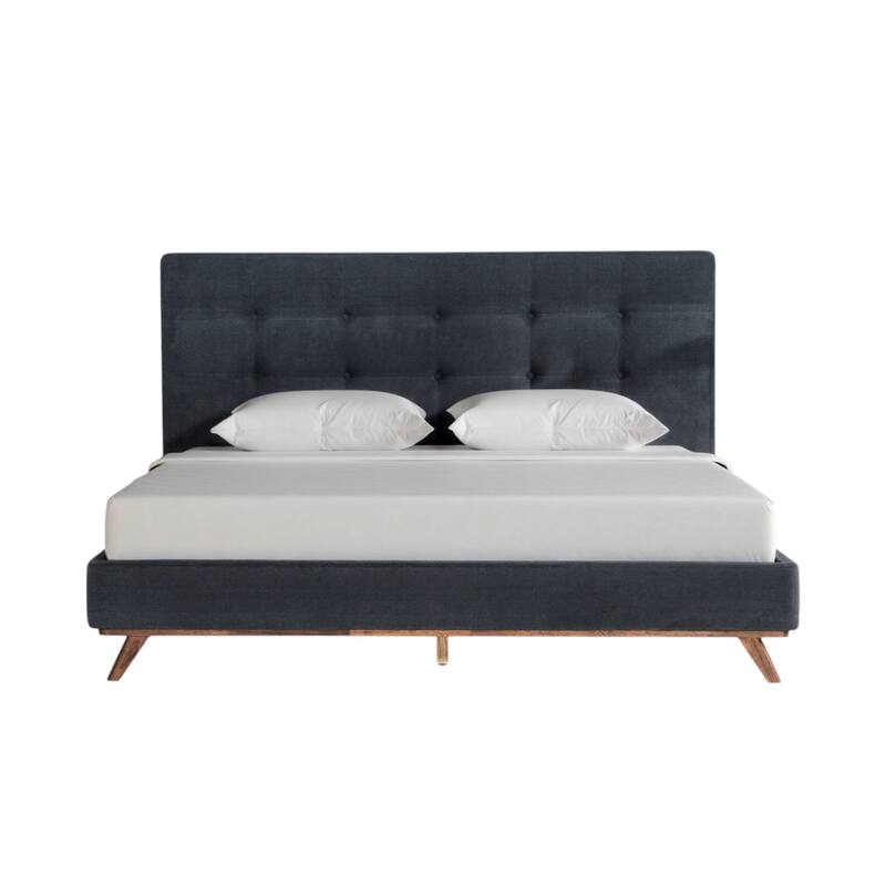 HomeRoots Gray and Brown Wood And Tufted Polyester King Bed Frame