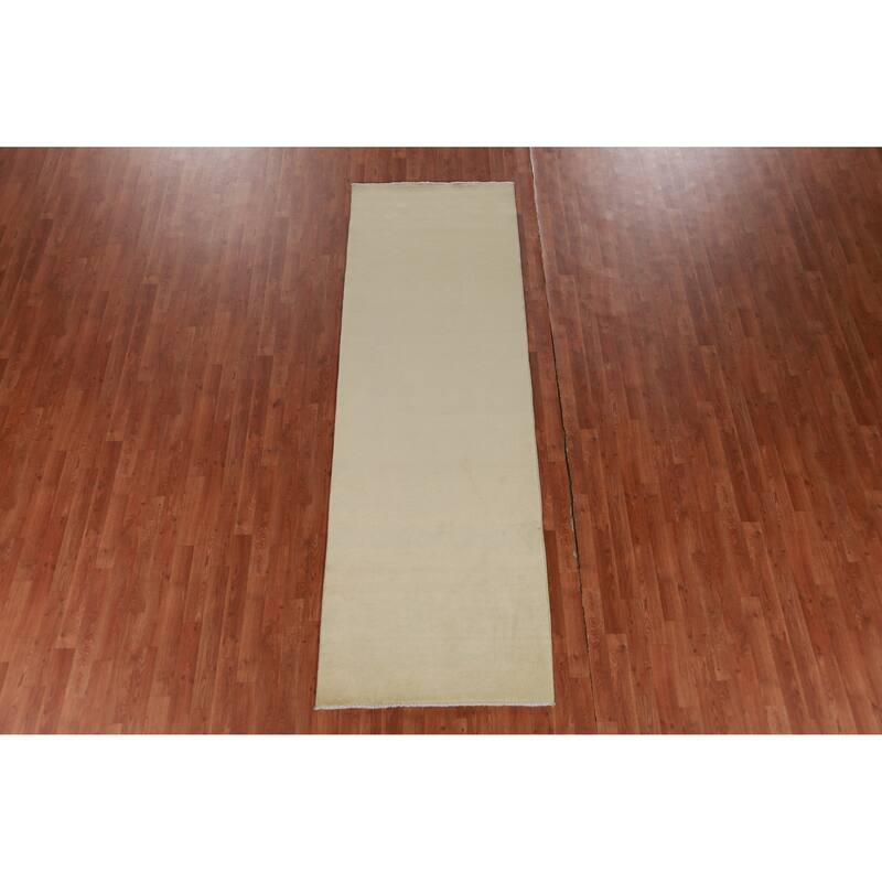 Hand Knotted Oriental 100% Wool Carpet Modern Solid Green Gabbeh Runner Rug - 9' 10'' X 3' 2''