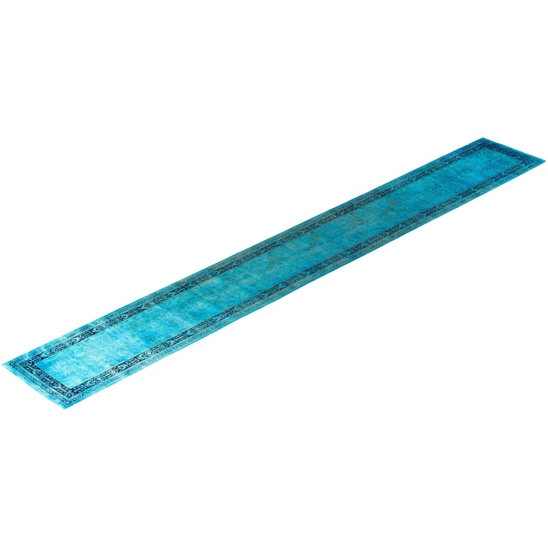 Fine Vibrance One-of-a-Kind Hand-Knotted Runner Rug - Blue, 2' 6" x 18' 10" - 2' 6" x 18' 10"