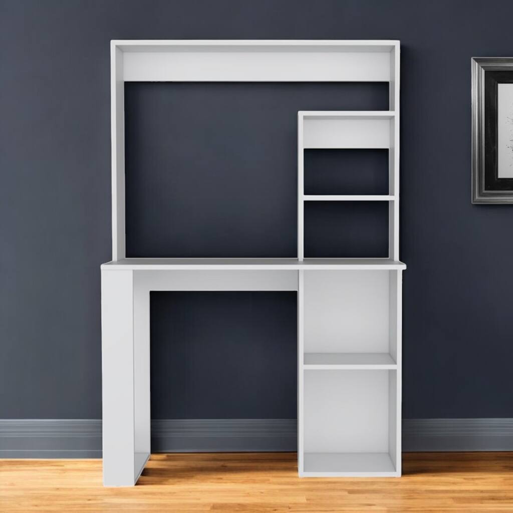 HomeRoots 39" White Wood Computer Desk With Hutch