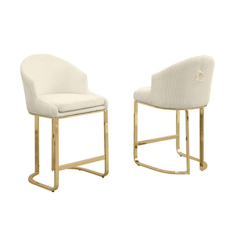 Best Quality Furniture Teddy Fabric Gold Chrome Barstools (Set of 2) - N/A